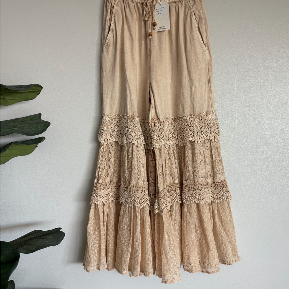 Boho Lace Ruffle Maxi Dress in Beige - Picture 4 of 5